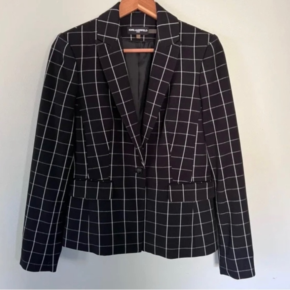 Karl Lagerfeld Paris Black and White Windowpane Blazer. Size 16